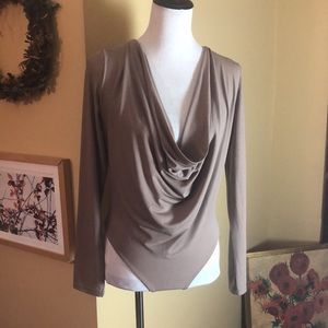 NUDE Size Large BodySuit Gathered Front classically Sexy $88 NEW
